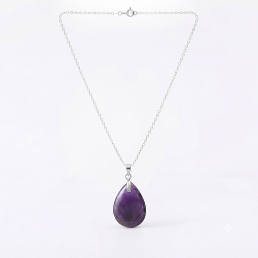 Amethyst Natural Stone Crystal Teardrop Necklace