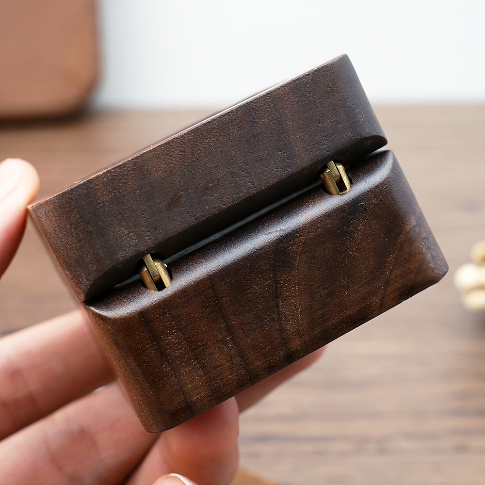 Premium Black Walnut Solid Ring Box |  Vintage Wooden Ring Holder