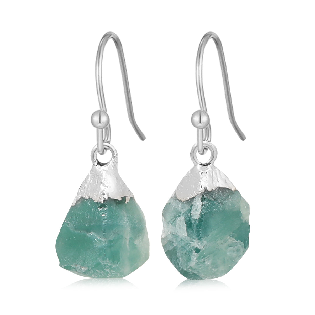Raw Natural Stone Drop Earrings – 925 Sterling Silver