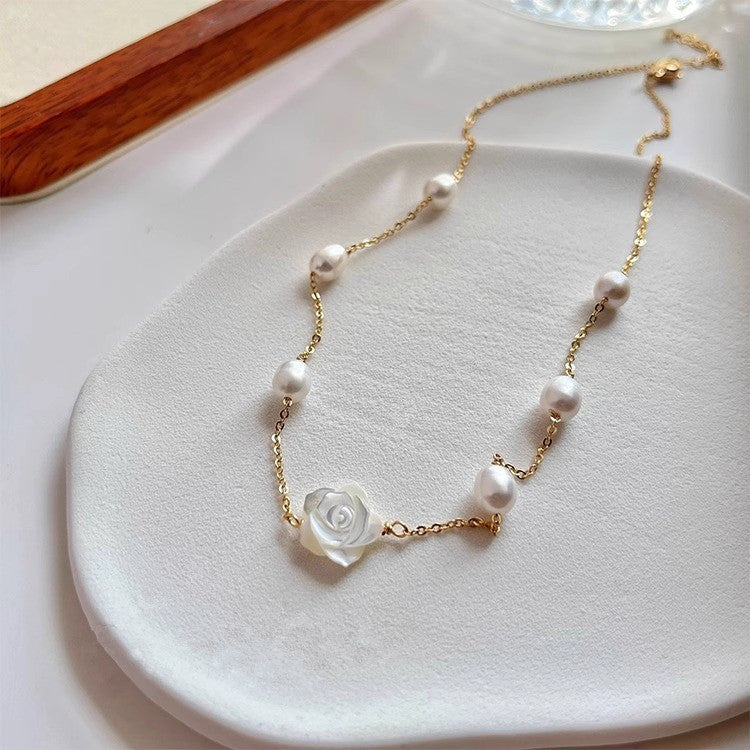 Rose Flower Freshwater Pearl Necklace, 14K Gold Filled | Lumina Pietra