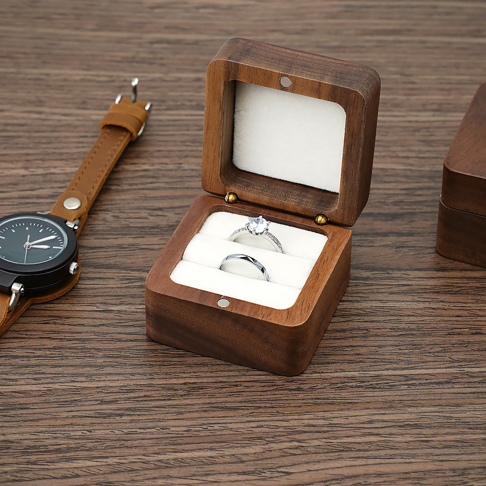 Premium Black Walnut Solid Ring Box |  Vintage Wooden Ring Holder
