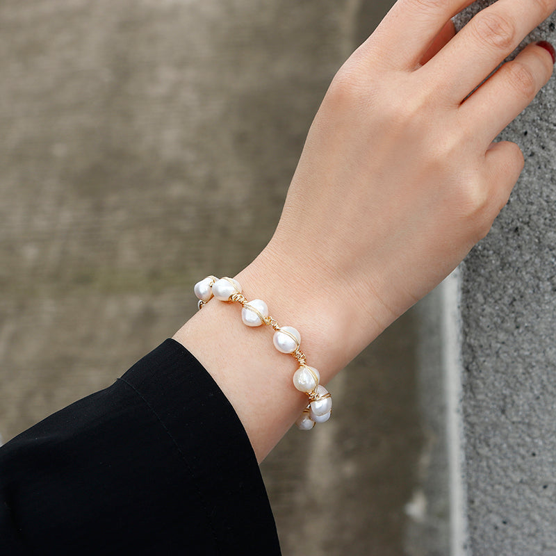 Natural Baroque Freshwater Pearl Bracelet 14K Gold Filled Handmade Women’s Bracelet