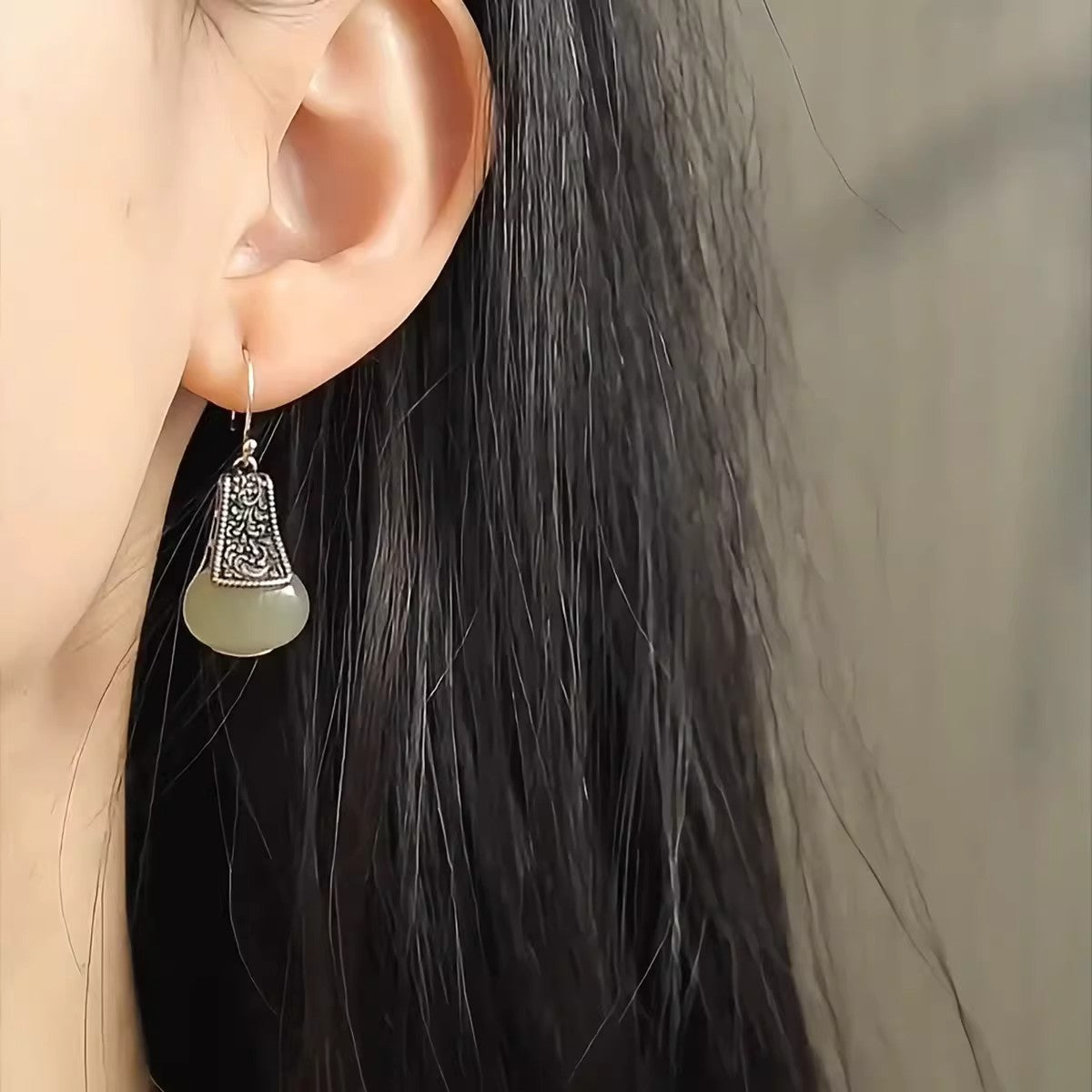 925 Sterling Silver Hotan Jade Drop Earrings