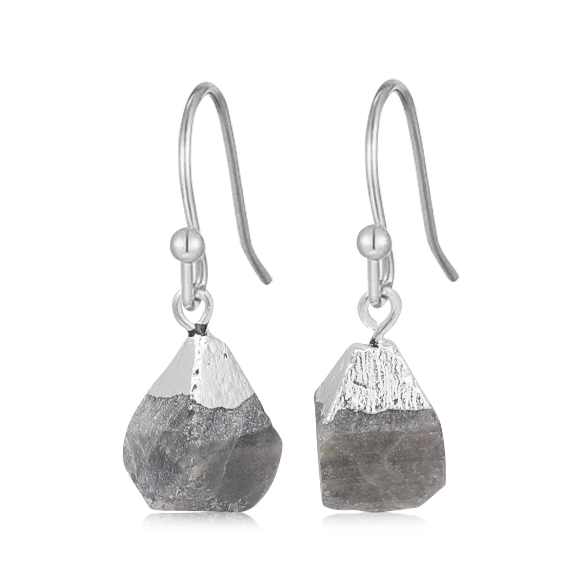 Raw Natural Stone Drop Earrings – 925 Sterling Silver