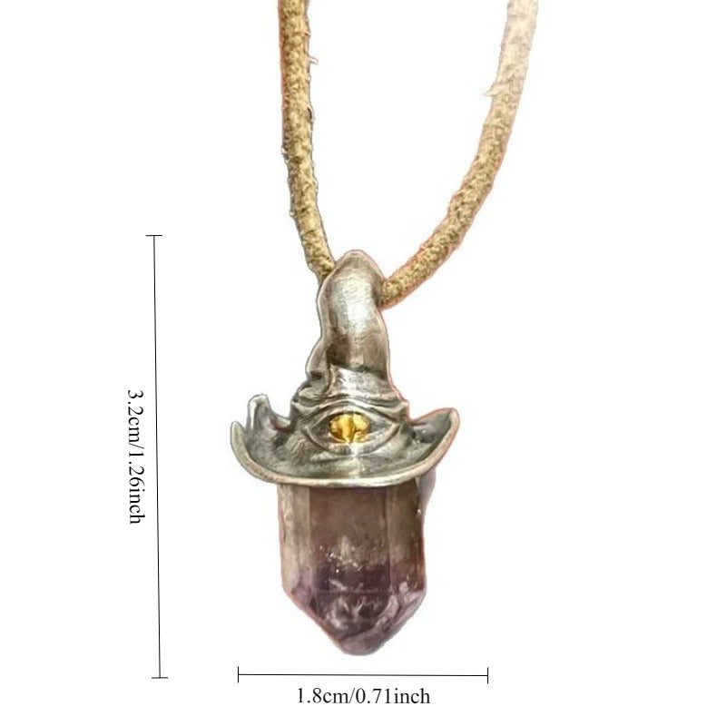 Natural Amethyst Witch Hat Pendant Necklace, Vintage Crystal – Lumina Pietra