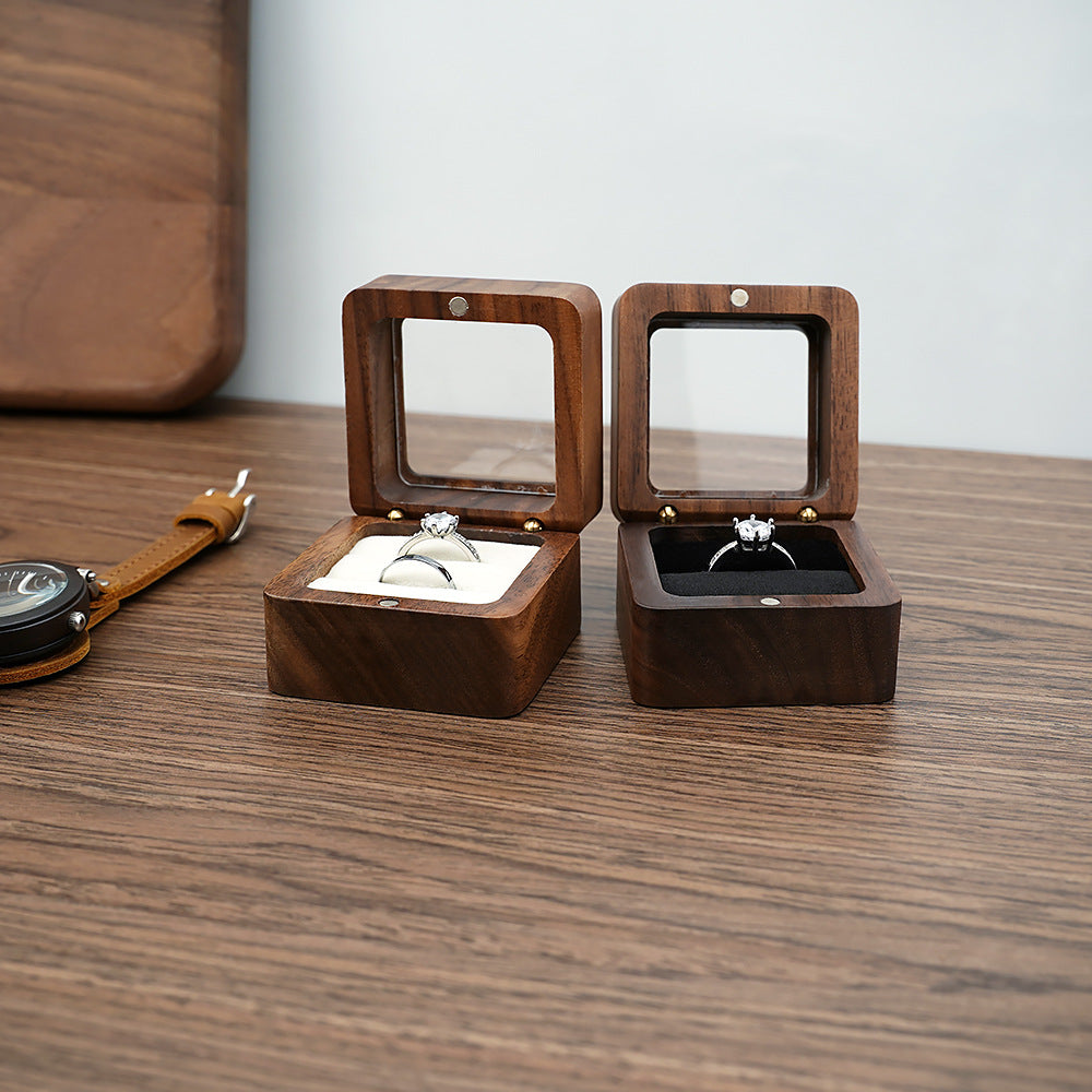 Premium Black Walnut Solid Ring Box |  Vintage Wooden Ring Holder