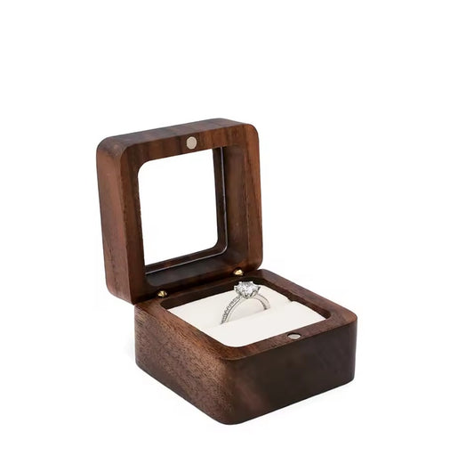 Premium Black Walnut Solid Ring Box |  Vintage Wooden Ring Holder