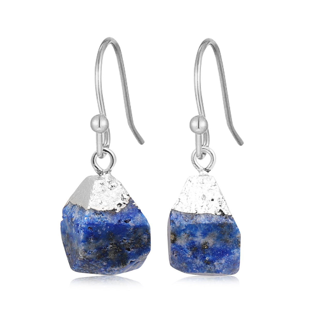 Raw Natural Stone Drop Earrings – 925 Sterling Silver