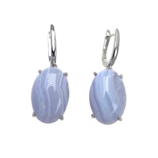 Natural Blue Agate 925 Silver Drop Earrings | Elegant Jewelry