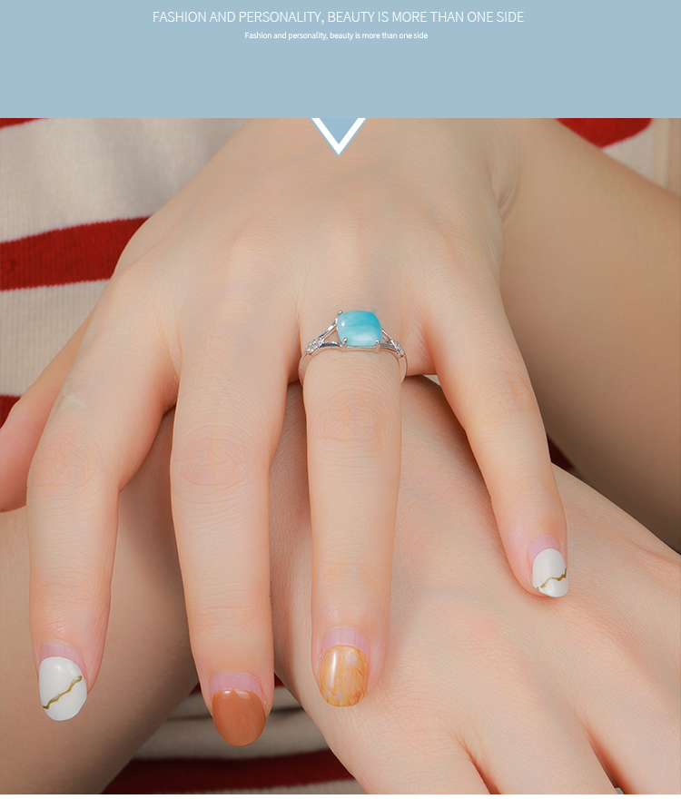 Lumina Pietra Larimar Ring - 925 Sterling Silver, Natural Stone