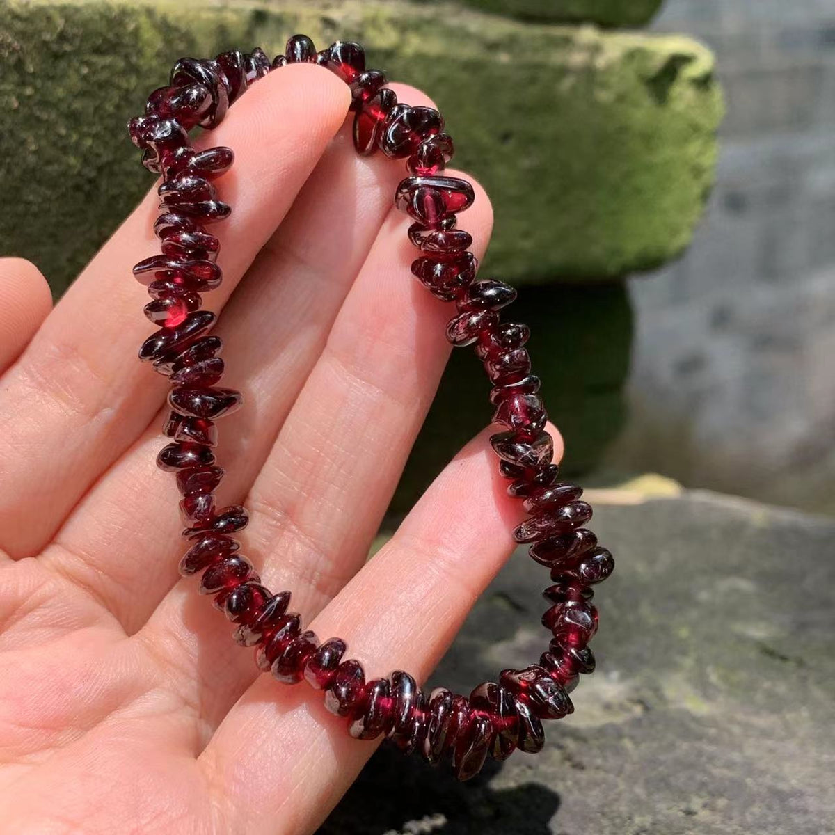 Natural Garnet Beaded Stretch Bracelet