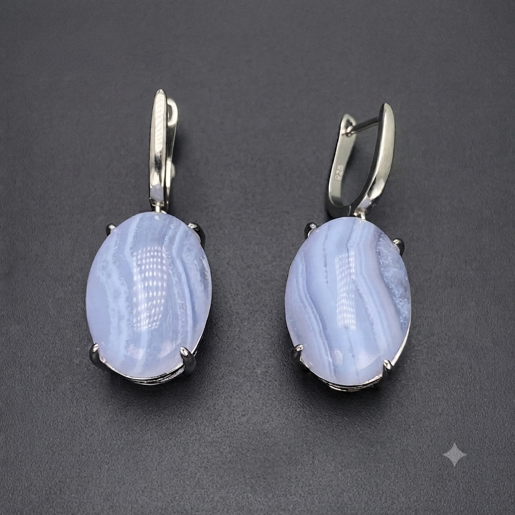 Natural Blue Agate 925 Silver Drop Earrings | Elegant Jewelry