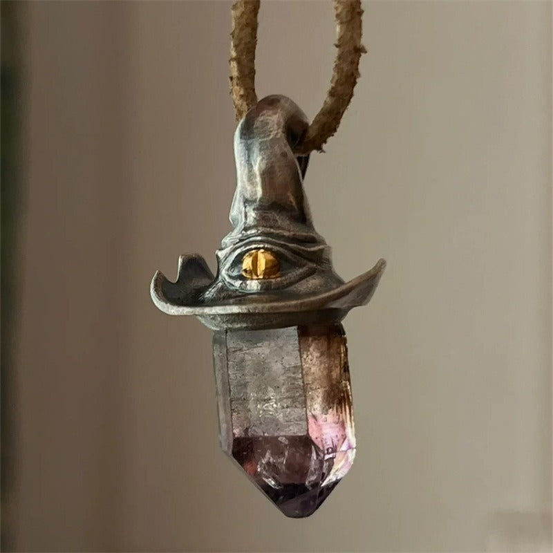 Natural Amethyst Witch Hat Pendant Necklace, Vintage Crystal – Lumina Pietra