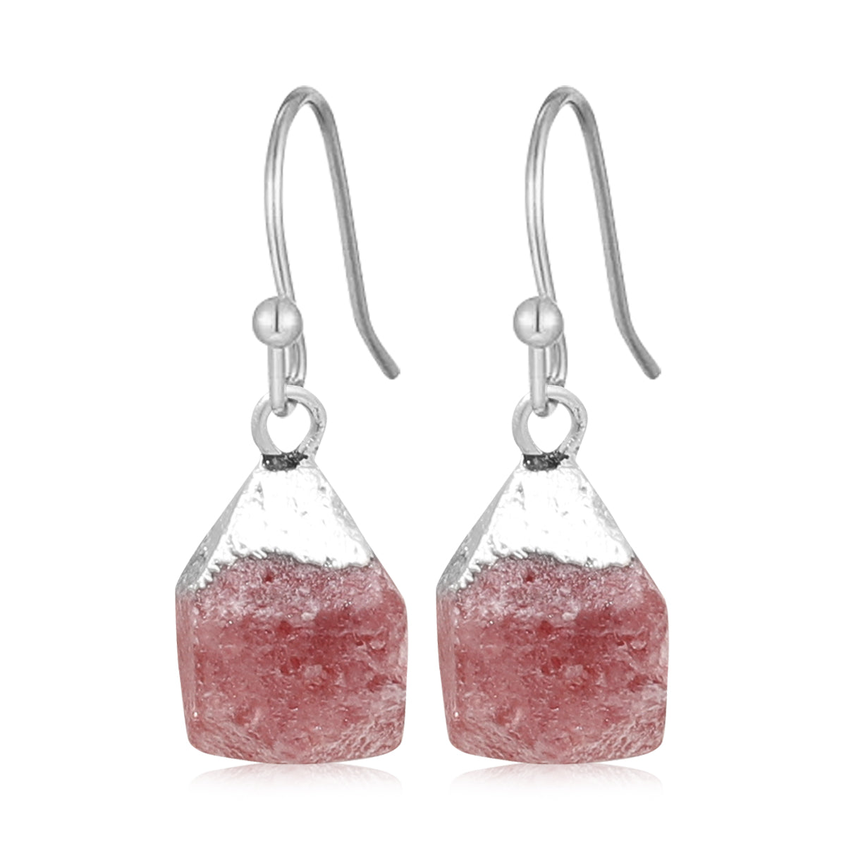 Raw Natural Stone Drop Earrings – 925 Sterling Silver