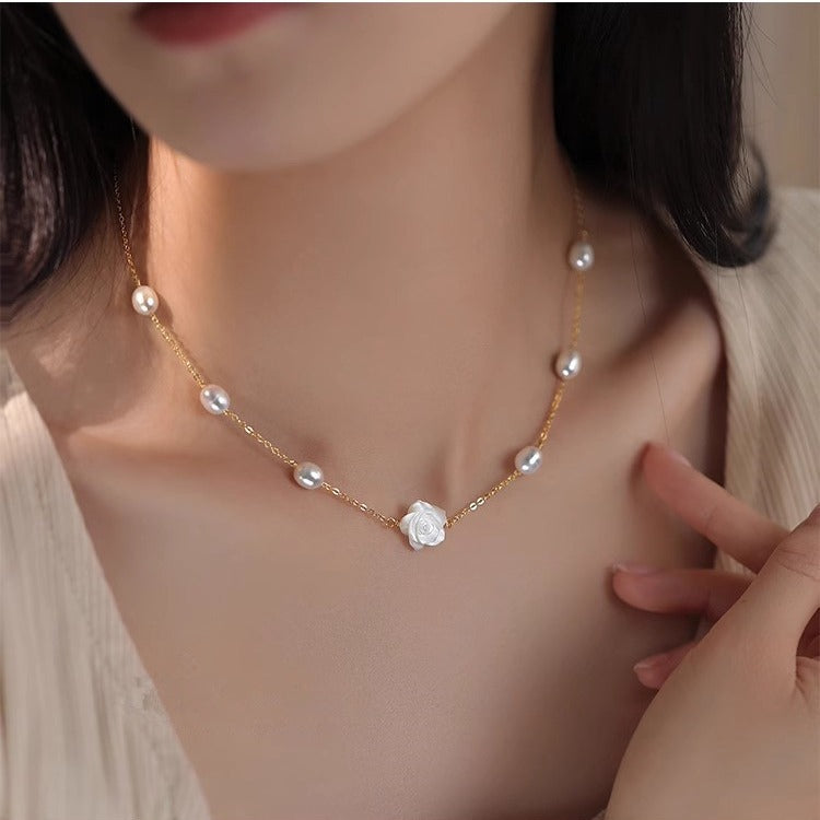Rose Flower Freshwater Pearl Necklace, 14K Gold Filled | Lumina Pietra