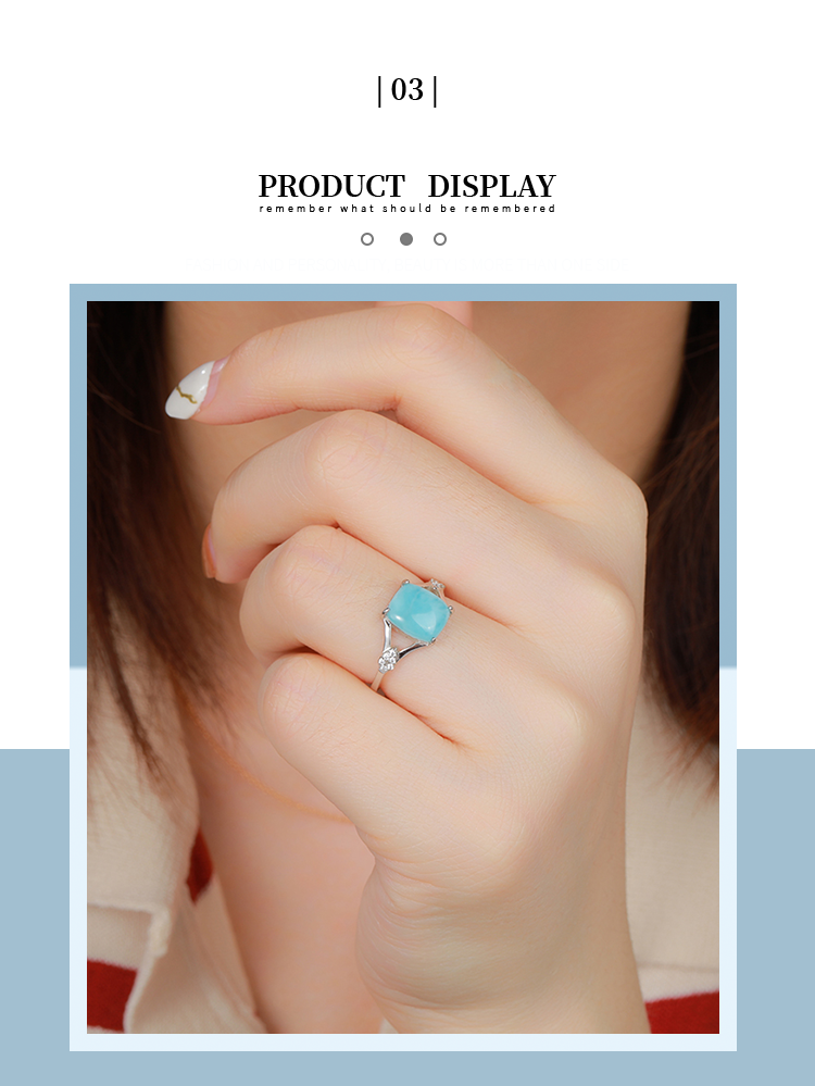 Lumina Pietra Larimar Ring - 925 Sterling Silver, Natural Stone
