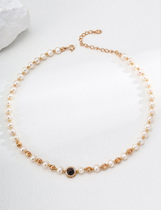 Natural Pearl With Tiger Eye Stone Necklace